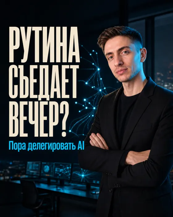 Обложка карусели «Рутина съедает вечер?», тёмная с фото