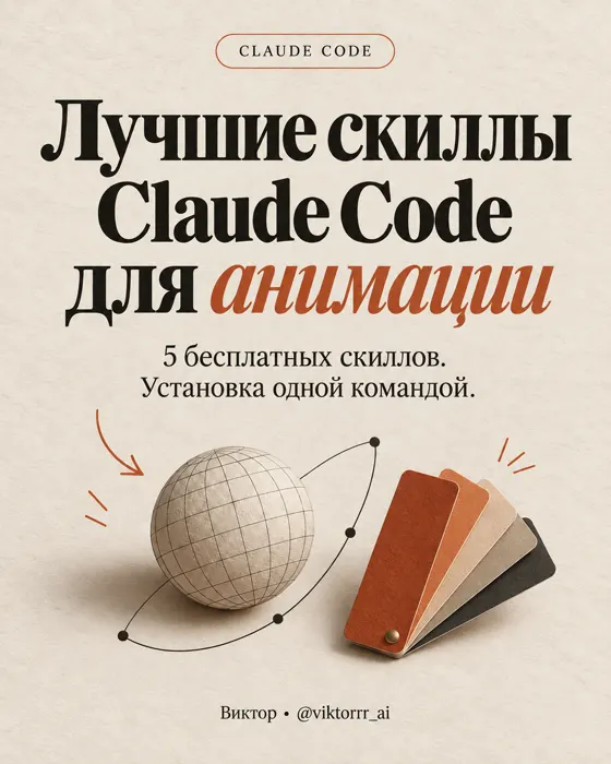 Обложка карусели «Лучшие скиллы Claude Code для анимации», журнальный стиль